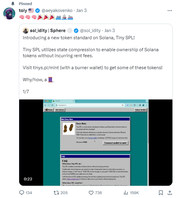 Solana创始人推特置顶的新代币标准Tiny SPL是什么？