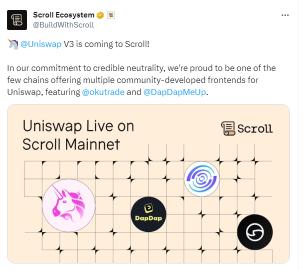 Uniswap V3 will launch on the Scroll mainnet - ChainCatcher
